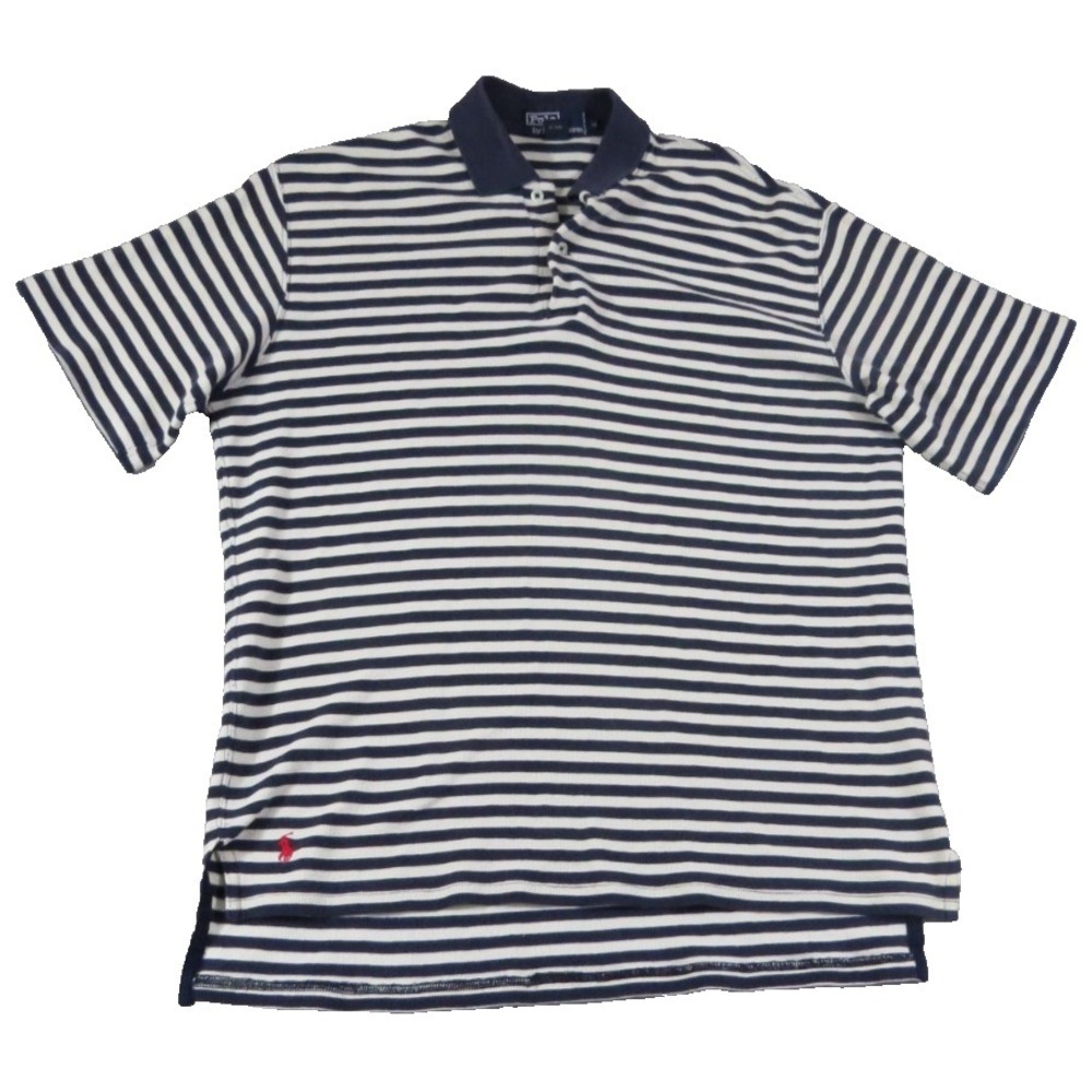 Polo Ralph Lauren Shirt Men Medium Blue White Striped Short Sleeve Cotton Casual